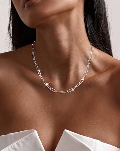 MBW Silver Paperclip Chain Necklace for Women,Dainty Sterling Silver Choker Necklaces for Women Trendy Simple Long Chunky Minimalist Waterproof Link Necklace Jewelry Gifts for Women 16/18/20 in - color: 5mm20"