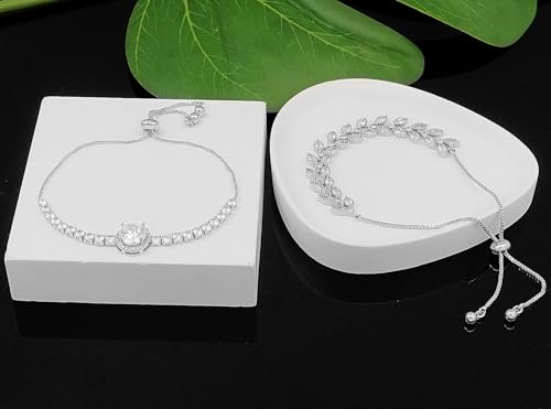 Tennis Bracelet for Women Cubic Zirconia Bracelets Adjustable Slider Bracelets - color: Silver