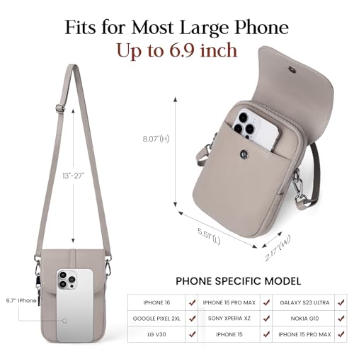 befen Genuine Leather Small Crossbody Bags for Women, Multi Pocket Cell Phone Crossbody Purse with RFID Blocking Card Slots - color: Beige Grey