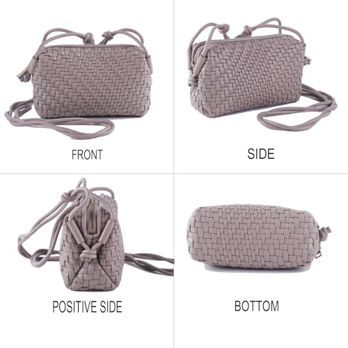 Woven Crossbody Bags for Women Handwoven Purses Vegan Leather Small Handbag Handmade Shoulderbag | Lightweight - color: Gray