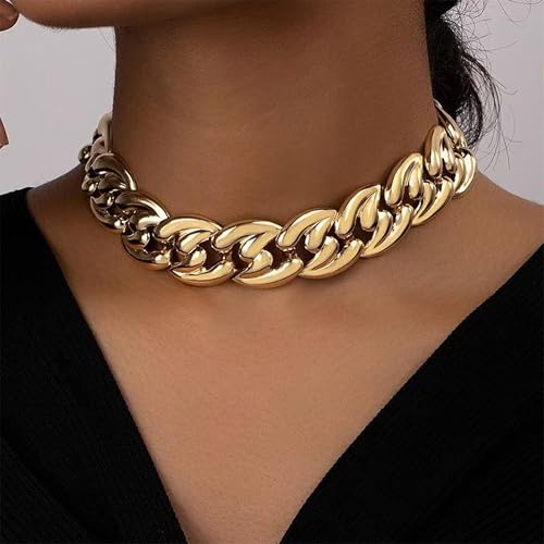 choice of all Chunky Gold Necklace Statement Necklace for Women Punk Chain Thick Gold Choker Jewelry Trendy Birthday Gifts - color: J:Chunky