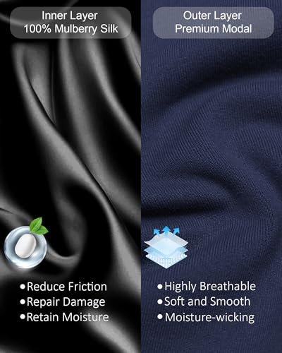 100% Mulberry Silk Bonnet for Sleeping Women Men, Real Silk Lined Bonnets for Curly Hair, Braid Sleep Cap Black Womens - color: Dark Blue
