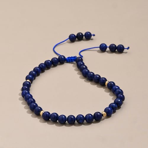 Softones 6mm Natural Stone Anklet for Women Gemstone Ankle Bracelets for Women Healing Energy Crystal Anklets Adjustable(8.5-10 Inches) - color: Lapis Lazuli