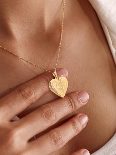 U7 Women Locket Necklace Platinum 14K Gold Photo Lockets that Hold Picture,Chain 20 Inch Personalized Gift Custom Love Heart Image Necklaces - color: 03# Gold*2 Heart