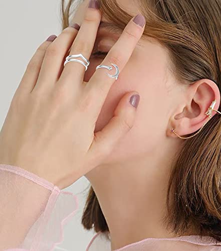 KOHOTA 12PCS Adjustable Knuckle Rings for Women 14K Gold Plated Silver Simple Stacking Rings Pack Open Knot Star Moon Butterfly Dainty Thumb Ring Set for Women - color: 1-Silver color