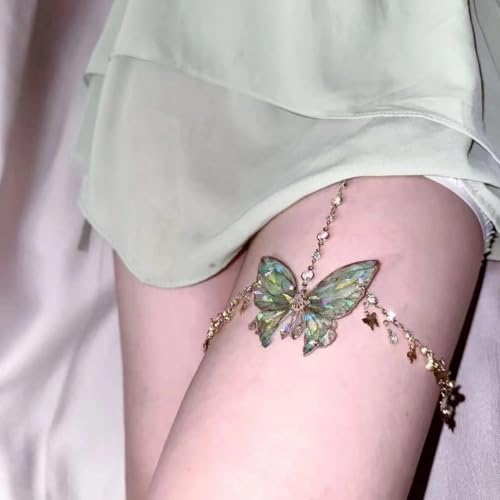 Butterfly Body Chain Rhinestone Fairy Thigh Jewelry Set for Women Party, Multi Layer Butterfly Necklace Shiny Transparent Wing Thigh Chain for Women - style: Butterfly Body Chain Rhinestone C