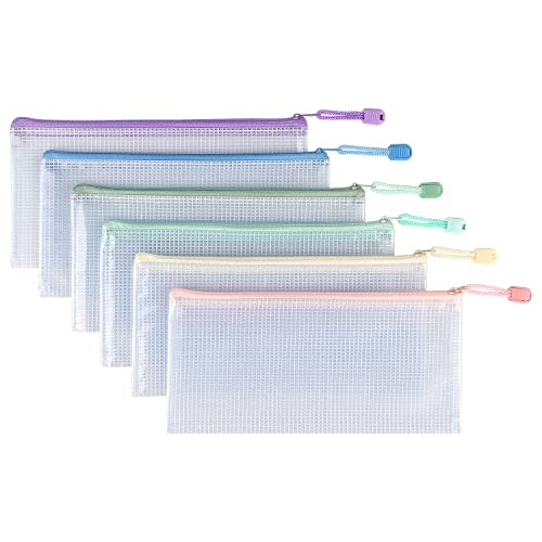 Tamaki 6 Pack Mesh Pencil Pouch Waterproof Bags Plastic Zipper Pouch A6 Size for Classroom Organization School Office Supplies (Macaroon, A6) - color: 6 Pack Macaroon