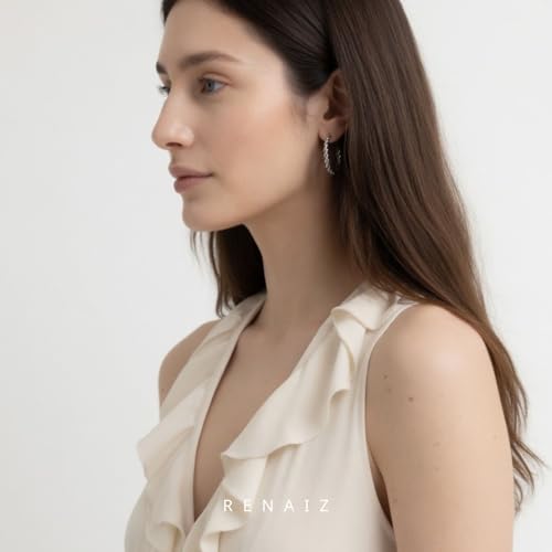 RENAIZ Bold Statement Hoop & Stud Earrings for Women – 14K Gold & Rhodium Plated Maximalist Jewelry, Chunky Geometric Boho Earrings, Hypoallergenic Non-Tarnish Trendy Gift - color: White Gold, style: Twisted Rope