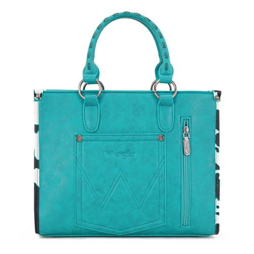 Montana West Wrangler Animal Print Tote Bag for Women Western Purse Boho Top Handle Satchel Handbag - color: Cow Turquoise