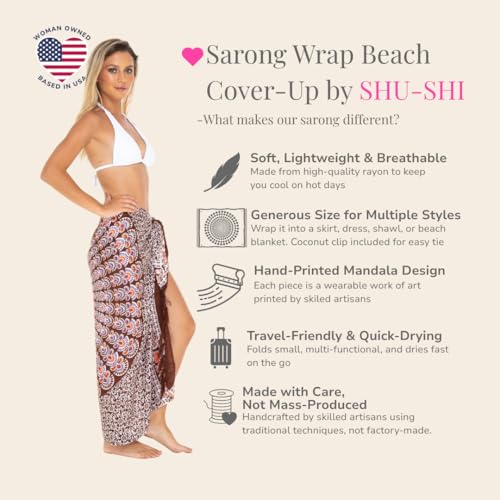 SHU-SHI Sarong Wraps for Women Long Beach Cover ups Pareo Bathing Suit Wrap Skirt Mandala Sarongs Coverup - color: Brown/Orange