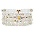coadipress 5Pcs Bohemian Flower Stackable Bead Bracelets for Women Multilayer Crystal Glass Beaded Charm Bangles Bracelet Boho Summer Beach Hawaii Holiday Statement Jewelry - color: White
