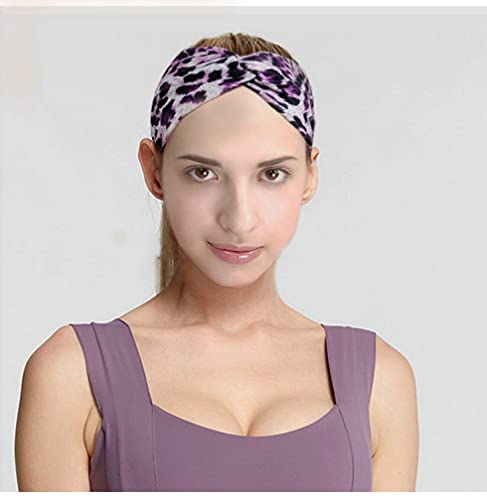 Woration Headband Yoga Leopard Print Cross Wide Elastic Headwear Head Wrap Hairband Twist Turban Knot Head wrap Hair Accessories for Women, Girls - Purple - color: Leopard E