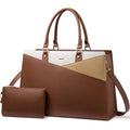 LOVEVOOK Laptop Tote Bag for Women, Leather Business Office Work Bag Computer Briefcase with Small Clutch fit for 15.6 Inch Laptop,Brown-Beige-Apricot