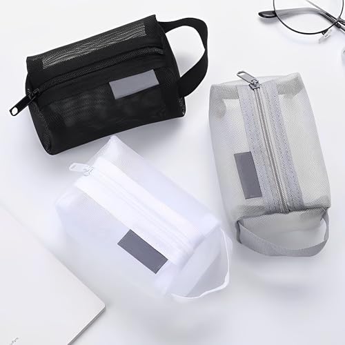 3pcs Portable Square Mesh Storage Bag,Zippered Cosmetic Bag,Small Square Mesh Coin Purse Travel Storage Carry Pouch (Black,White,Grey) - color: 3pcs