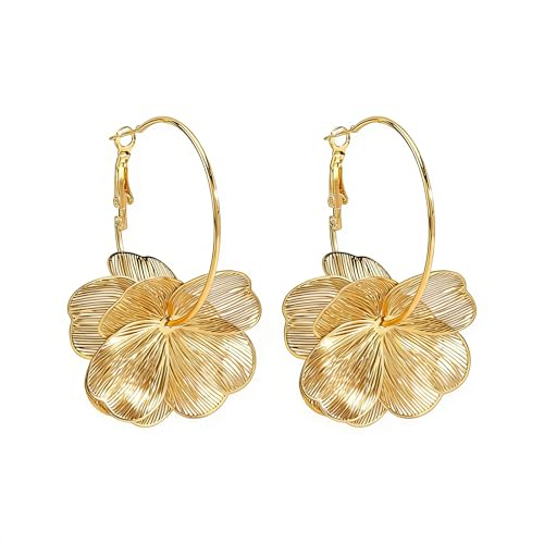 Gold Silver Filigree Floral Dangle Earrings for Women, Long Drop Statement Earrings for Vintage Wedding Jewelry - style: Gold Floral Hoop Earrings