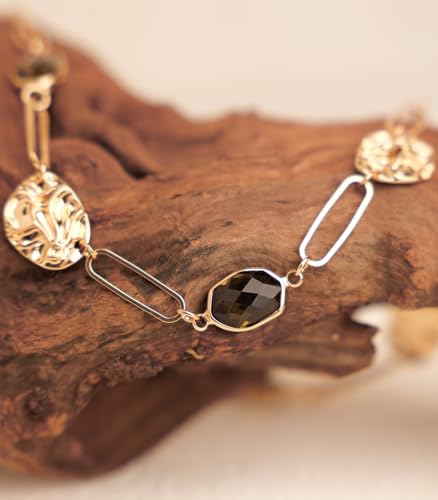 Long Gold Necklaces for Women Dainty Natural Stone Beaded Gold Necklace Mothers Day Gifts Boho Gold Costume Jewelry for Women - color: 79-Grey Crystal