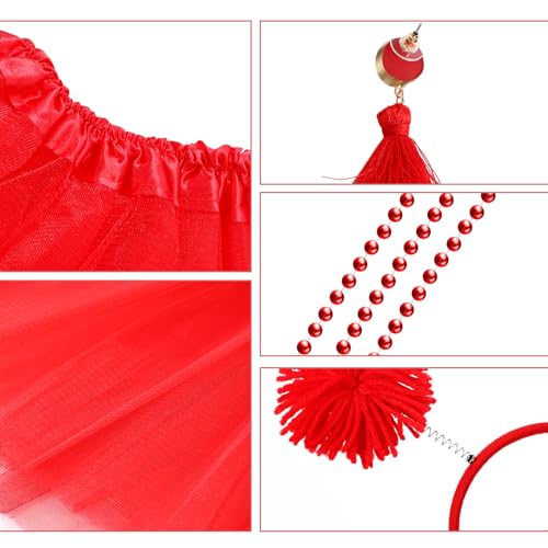 Hicarer 6 Pcs 4th of July Tutu Set Women Red White and Blue Accessories 250th Tutu Patriotic Costume Independence Day Favors - color: Red