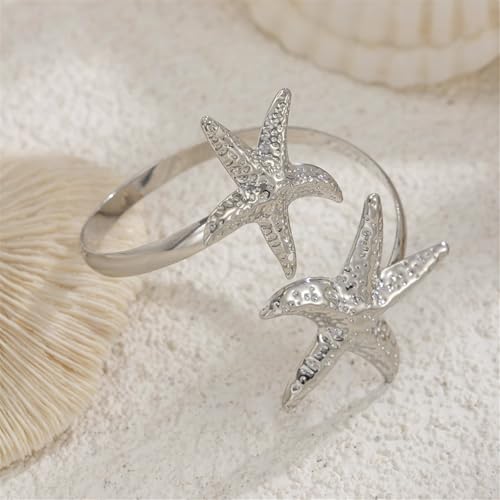 COLORFUL BLING Ocean Starfish Flower Arm Cuff Bracelet for Women Boho Floral Bangle Summer Beach Vacation Armband Jewelry - color: B siver stafish