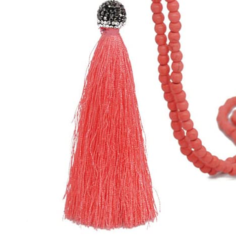 Handmade Multicolor Long Tassel Fringe Pendant Necklace Turquoise Pearl Crystal Mala Beads Necklace for Women Ethnic Boho Prayer Jewelry - color: pink