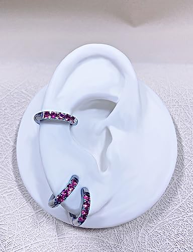 316L Surgical Stainless Steel Huggie Hoop Earrings with Cubic Zirconia, 10G 12G 14G 8-20mm Cartilage Lobe Earrings, 14G Piercing Jewelry - style: 10G 8mm Silver with Pink CZ