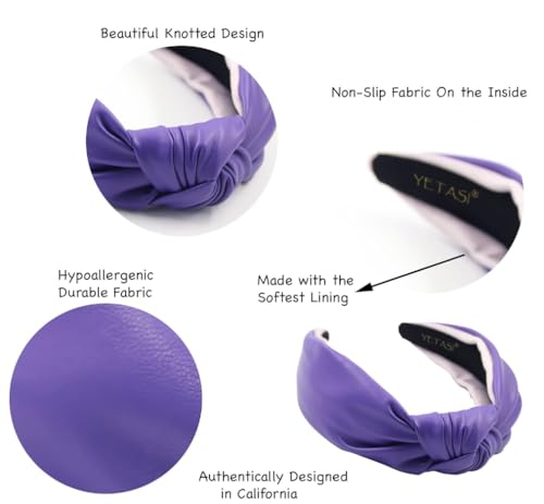 Leather Headbands for Women Violet Purple Stylish Year-round Wearable All Day. Head bands Adult Women Trendy Head band for Women's Hair Knotted Headband Top Knot Womens Fashion Designer Girls - color: Violet Purple