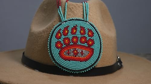 Handmade Native American Style Tribal ethnic Seed Bead Beaded Layered Medallion Necklace #1 - color: Bear Paw Turquoise