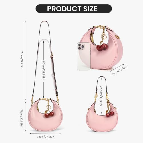 JQWSVE Small Top Handle Bags for Women Mini Purses Cute Ladies Handbags Crescent Mini Crossbody Bags with Cherry - color: B03-large-pink