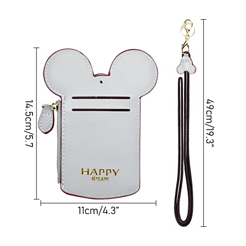 BUUFAN Chic Cute Travel PU Leather Student ID Card Holder Lanyard Neck Pouch Bag With Coin Wallet Purse for Students Women Kids Teens Girls (Grey) - color: Grey