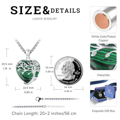 Turquoise/Amethyst/Moonstone/Black Onyx Tree of Life Necklace for Women Hummingbird Necklaces White Gold Plated Copper Jewelry - style: A-Tree of Life -Malachite