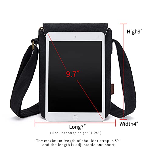 OPQRSTU Women's Retro Small Size Canvas Shoulder Bag Hippie Boho Crossbody Handbag - color: Black#2