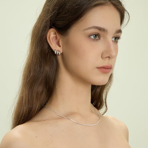 ARSIS 18K Gold Plated Herringbone Necklace Snake Chain Choker Dainty Layered Hypoallergenic Jewelry Gift for Women - color: Silver+Slider Chain