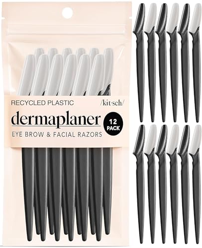 Kitsch Dermaplane Razor for Women Face – Face Razors for Women & Men, Eye Brow Razors & Face Shaver – Exfoliating Facial Razor & Dermaplaner as Skin Care Tool for Smoother Skin - Black, 12 pcs - color: Black, size: 12 Count (Pack of 1)