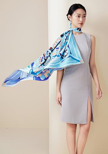 100% Silk Scarves, Extra-Large and XX-Large - color: Chinese Opera Art, Purple & Blue, Double-sided, Hand Rolled Edges