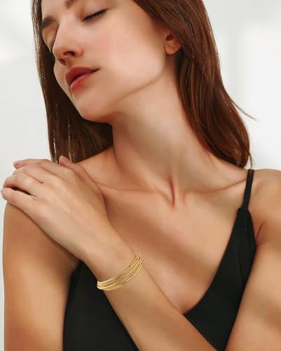 WOWORAMA Chunky Cuff Bracelets for Women Multi-layer Cross Wire Open Bangle Bracelet Adjustable Chunky Wide Open Wrist Arm Cuffs Wrap Bracelet Gold/White Gold - color: Gold Five-Layer Cuff