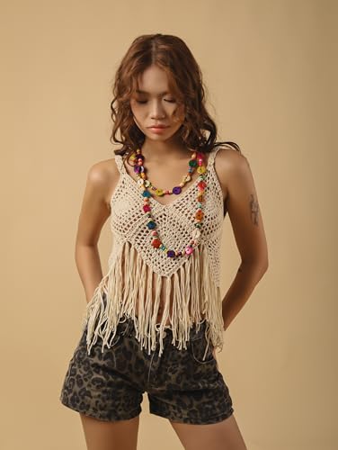 MINACHI Colorful Irregular Beaded Long Necklace, Coated Reflective Glass Beads, Bohemian Vintage Chunky Costume Jewelry for Women - style: Necklace NECK.008
