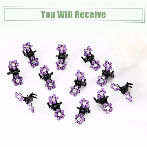 VOCOSTE 12 Pcs Mini Hair Claw Clip, Small Rhinestone Hair Clips, Metal Little Hair Clips for Women and Girl Flower Hair Accessories, Purple - color: Purple