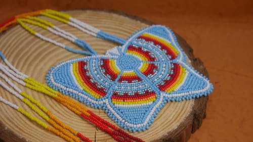 Handmade Native American Style Tribal ethnic Seed Bead Beaded Layered Medallion Necklace #1 - color: Butterfly Skyblue