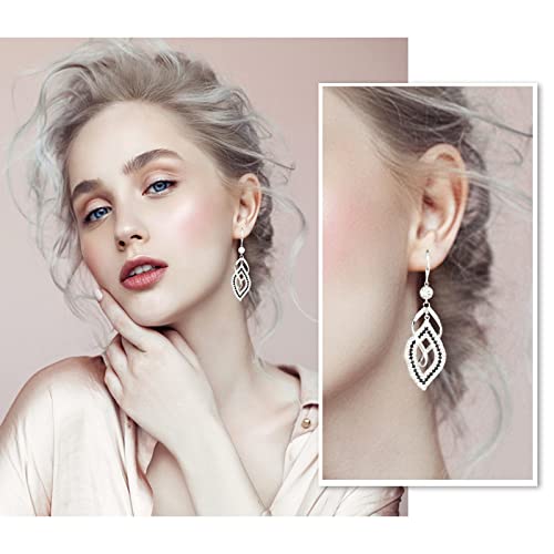 Dangle Earrings for Women, 925 Sterling Silver Handmade Linear Swirl Wire Bohemian Boho 14K Gold Diamonds Earrings Hypoallergenic Fashion Jewelry Gifts for women - color: Silver