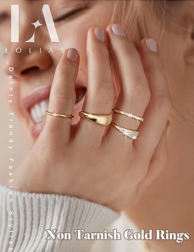LOLIAS 14K Gold Plated Stackable Rings for Women Non Tarnish - Dainty Cubic Zirconia Wedding Bands Ring Set Minimalist Trendy Statement Engagement Promise Thumb Rings Stacking Size 5-10 - style: Unique-14K Gold Plated