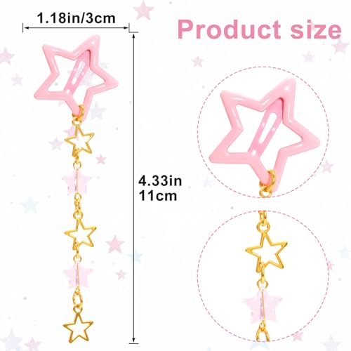 Pndeyo 2pcs Star Tassels Hair Clips for Women, Non-Slip 2000s Y2K Hair Snap Barrettes, Cute Star Beaded Pendant Hair Pin Accessories for Braid Long Short Thin Thick Hair- Pink - color: Pink-B Style