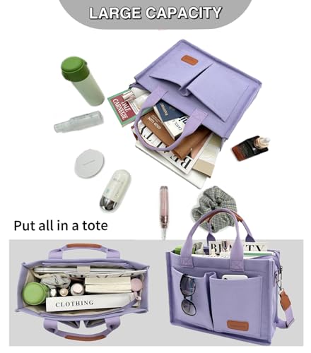 Large Canvas Tote Bag for Women Work Tote Bags with Pockets Laptop Crossbody Purses Everyday Bag Handbags for Travel - color: New Upgraded Heavy-duty Canvas Plus Purple