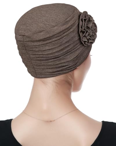 Alnorm Flower Design Chemo Hair Loss Caps Cancer Headwear for Women - color: Hemp Camel