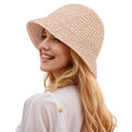 Womens Floppy Straw Sun Hat Packable Wide Brim Summer Beach Hat Foldable Crochet Bucket Hats - color: Pink 2