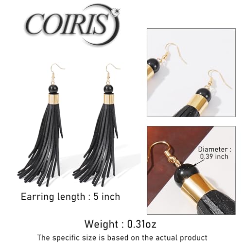 Coiris Boho Leather Layered Tassel Earrings for Women Lightweight Leather Fringe Dangle Earrings Handmade Bohemian Summer Beach Western Drop Earrings for Women - color: Black