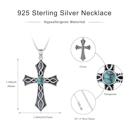 Cross Necklace 925 Sterling Silver Turquoise Christian Pendant Religious Cross Jewelry Christmas Gifts for Women Men - style: Retro A