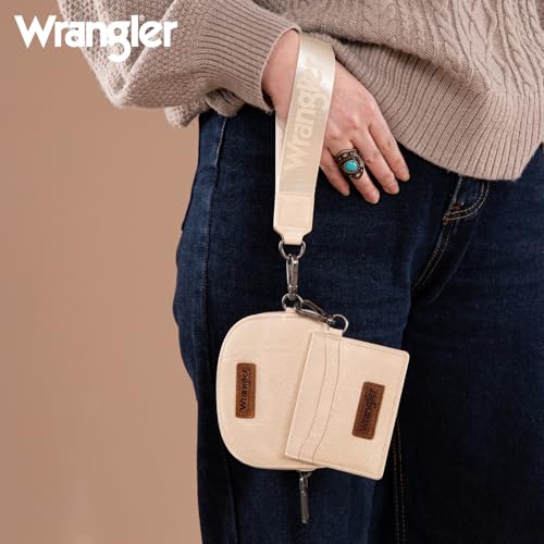 Wrangler KeyChain Wallet Wristlet Wallets for Women Dual Pouch Wristlet with Zipper Womens Credit Card Holder Wallet - color: A-Tan