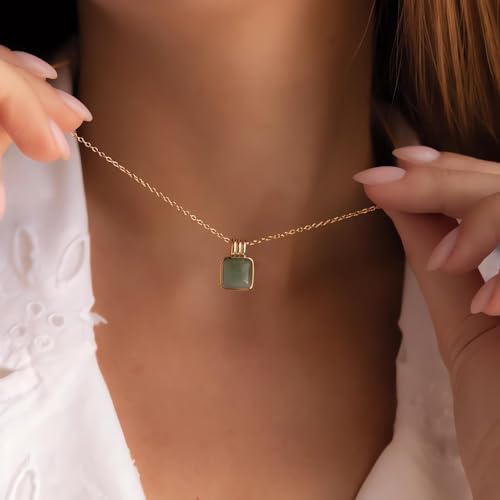 Green Aventurine Stone Pendant Necklace for Women Dainty 18K Plated Gold Chain Choker Necklace,Layered Necklace,Jewelry Set Non Tarnish - color: green