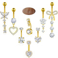 BSJ4U 8Pcs Gold Pink Silver Belly Button Ring Dangle Navel Belly Piercing Jewelry Cute CZ Butterfly Heart Flower Bow Navel Belly Rings for Women 14G Hypoallergenic Surgical Stainless Steel Dainty Dangling Dangly Belly Button Piercing Pack - color: Gold Be