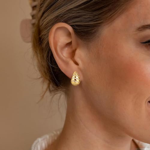 4 Pair Small Gold Hoop Earrings for Women Sensitive Ears - Hypoallergenic 14k Real Gold Plated Hoops Zirconia Cartilage Huggie Earrings Set Helix Piercing Earring Gold Jewelry for Women Gift - color: 1946 Ball Gold
