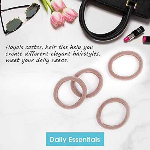 HOYOLS Large Fabric Hair Ties Soft & Gentle Bands Ponytail Holder for Thick Heavy Curly Hair, No Slip No Damage Seamless Scrunchies Headbands 100 Pcs (Caramel) - color: Caramel